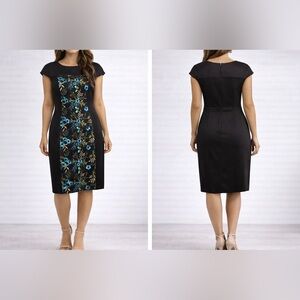 Connected Apparel Black Floral Panel Sheath Dress Size 12